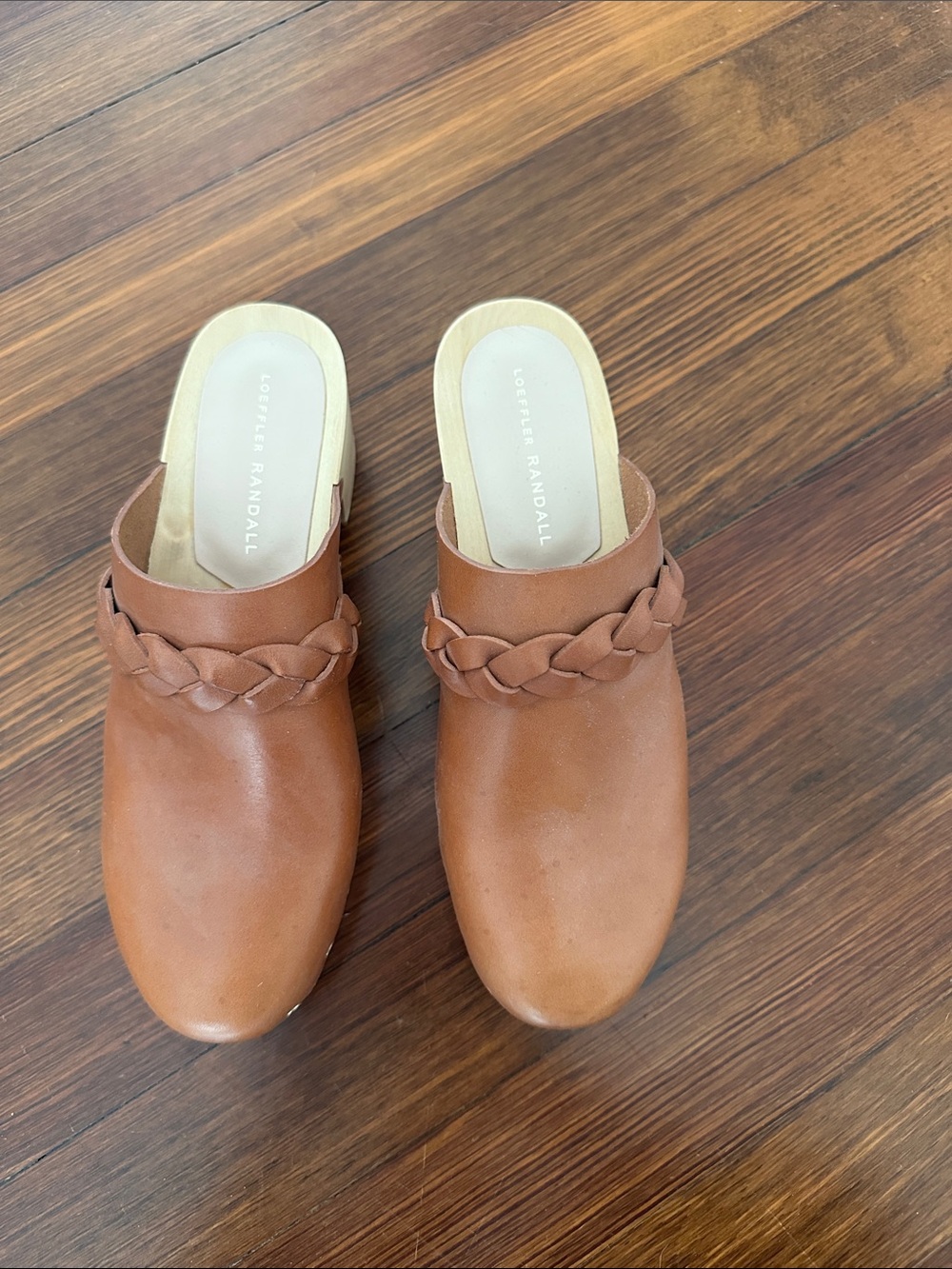 Loeffler Randall Cognac Braided Leather Slip-On Mules